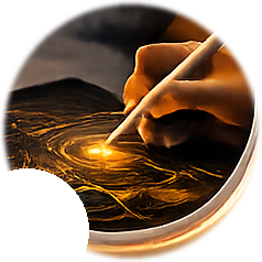 Hand sketching a glowing golden line